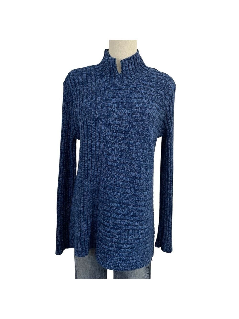 Habitat Knit Tunic Sweater Sz S Blue Long Sleeve Longline Mock Neck Cotton Blend
